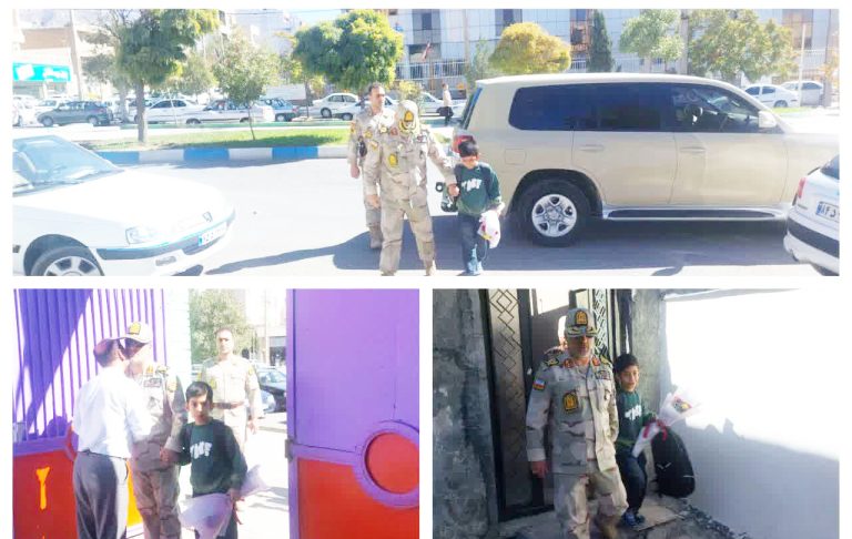 همراهی فرزند شهید در اولین روز بازگشایی مدرسه توسط فرمانده مرزبانی ایلام