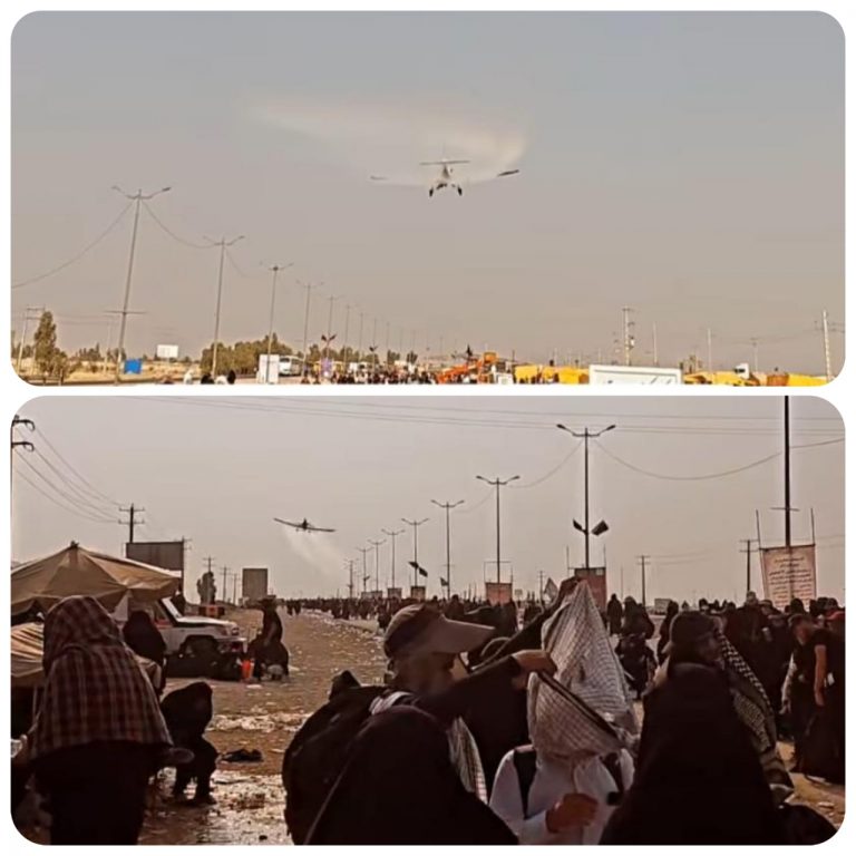 آب و گلاب پاشی زائرین اباعبدالله الحسین (ع) توسط شرکت خدمات هواپیمایی